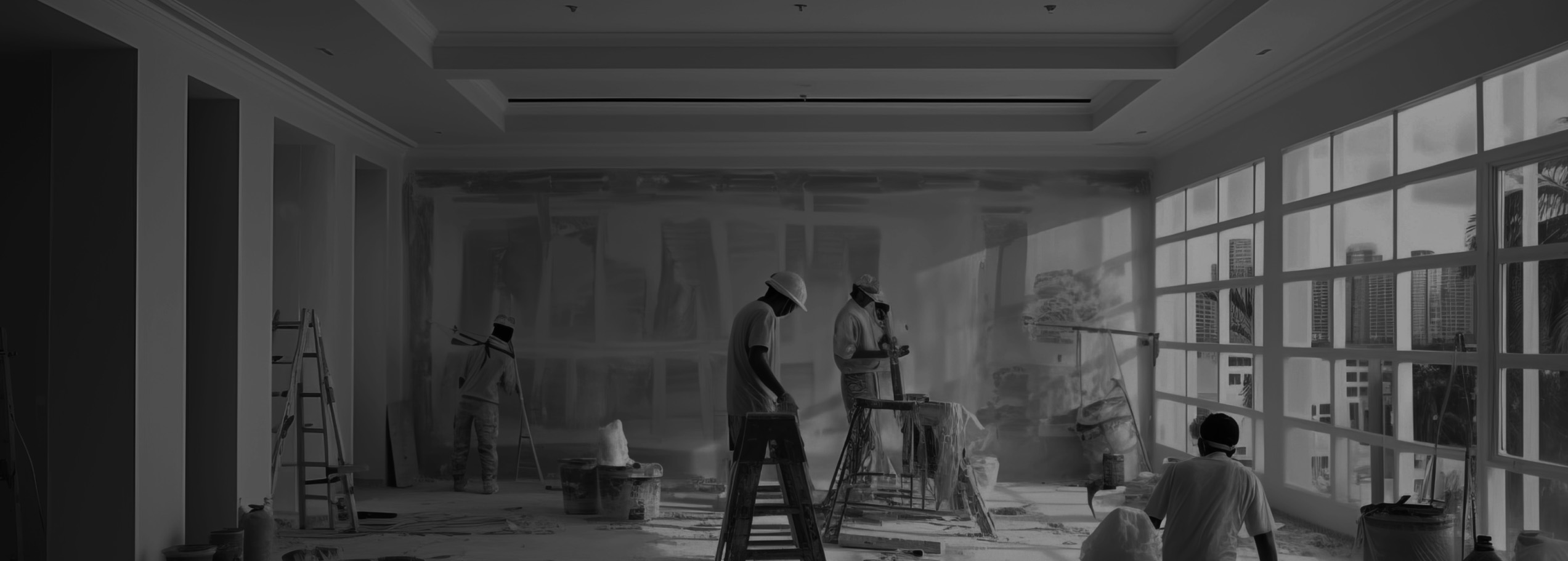 Workers painting interior of a building.